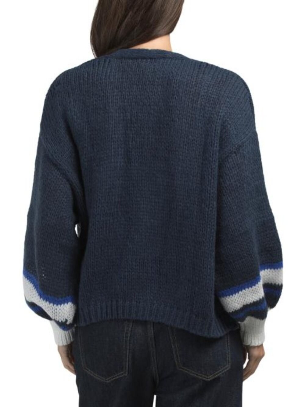 ELAN Long Sleeve Open Front Striped Cardigan - Picture 2 of 3
